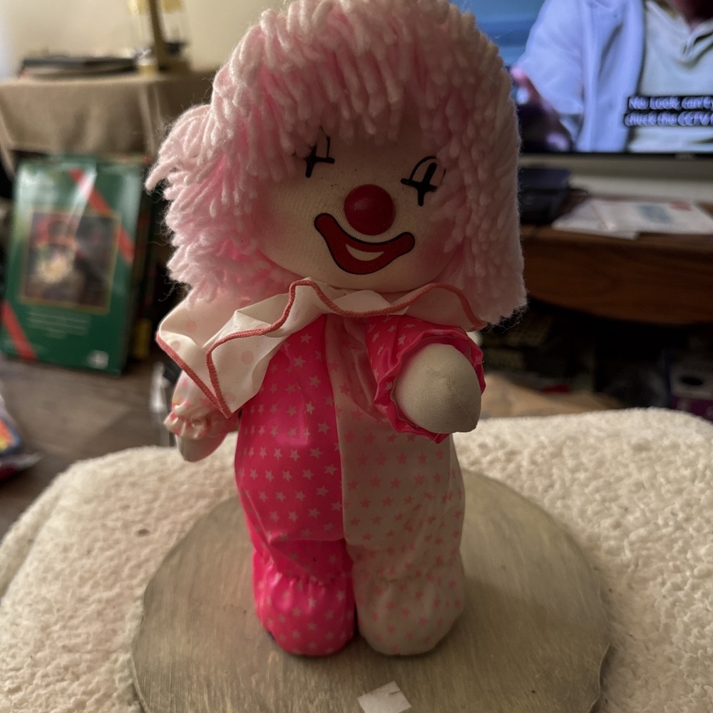 Vintage Poter Standing Wind Up Musical Clown Polkadots Head Moves 1986 Works!